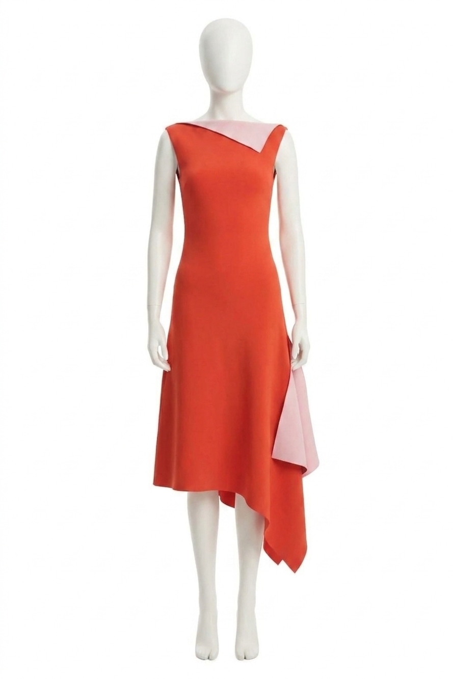 NEW OSCAR DE LA RENTA sleeveless two tone knit dress in lily/carnelian
